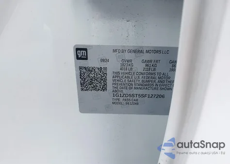 2025 Chevrolet Malibu Lt z USA, uszkodzony, nr VIN 1G1ZD5ST5SF127206